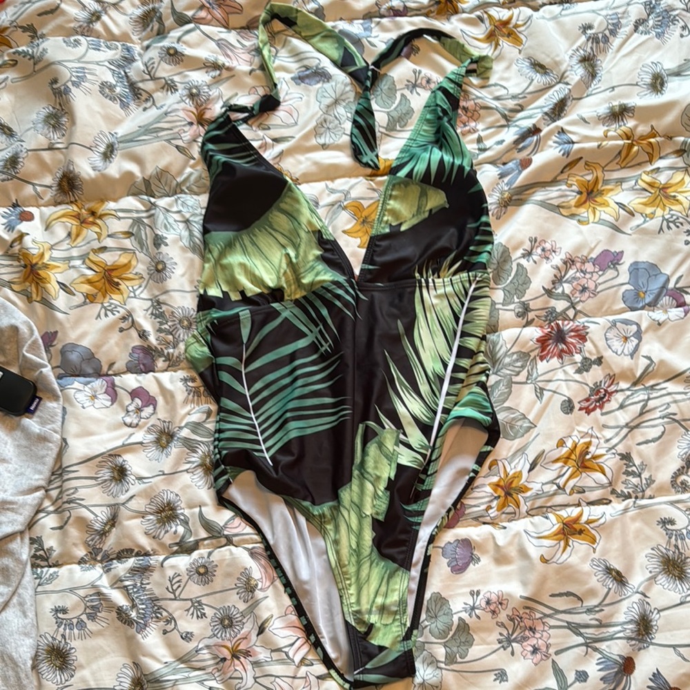 Tropical Leaf Print Swimsuit